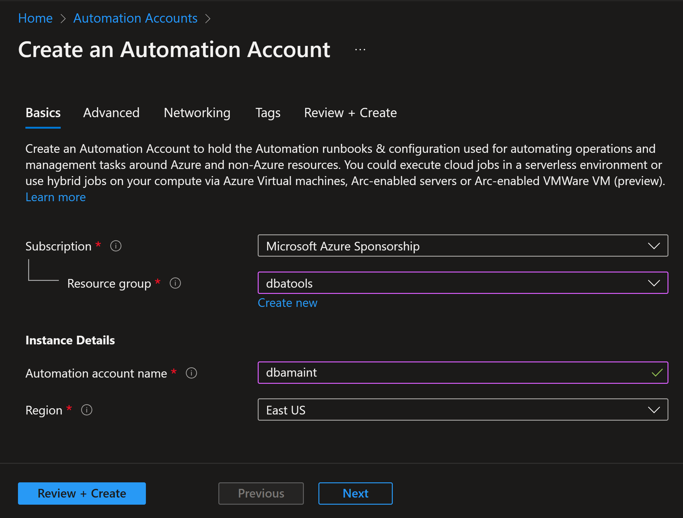 Automation Acconnt Screen 1